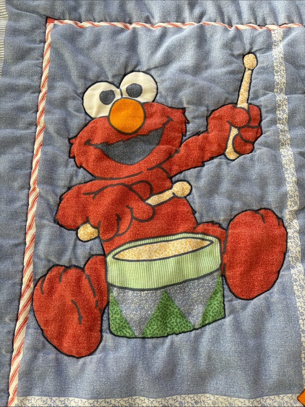 Vintage 90s Sesame Street Elmo Plush Rocking Horse Drum Toy Nursery Crib Blanket - Picture 7 of 10